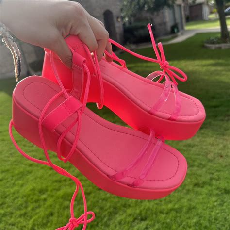 Hot Pink Lace Up Sandals Platform Super Cute Depop