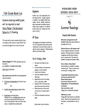 Fillable Online Th Grade Book List Fax Email Print Pdffiller