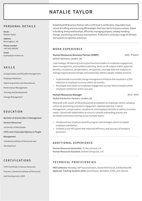 How To Write An Hr Cv For Various Levels Examples And Tips