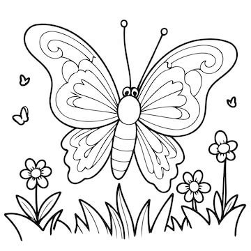 Dibujo alegre del jardín de mariposas para niños. | Vector Premium