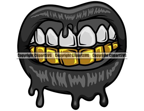 Gold Teeth Dripping Lips Mouth Grillz Grill Thug Gangster Pose Etsy