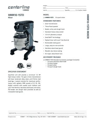 Fillable Online Centerline Standard Heavy Duty 20 Quart Mixer Fax Email