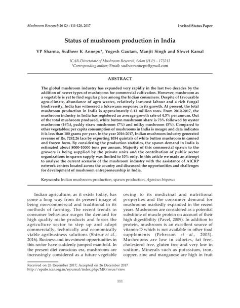 (PDF) Status of mushroom production in India