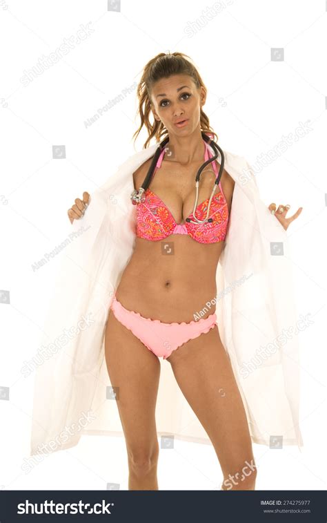 Woman Doctor Her Lab Coat Bikini Stock Photo Shutterstock