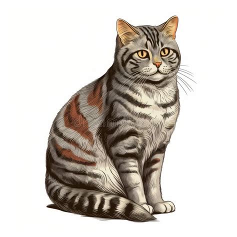 Detailed Color Drawing Of Tabby Cat With Yellow Eyes Stock Illustration