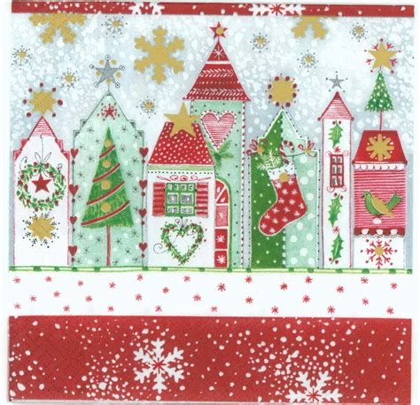 Decoupage Napkins of Snowy Christmas Homes