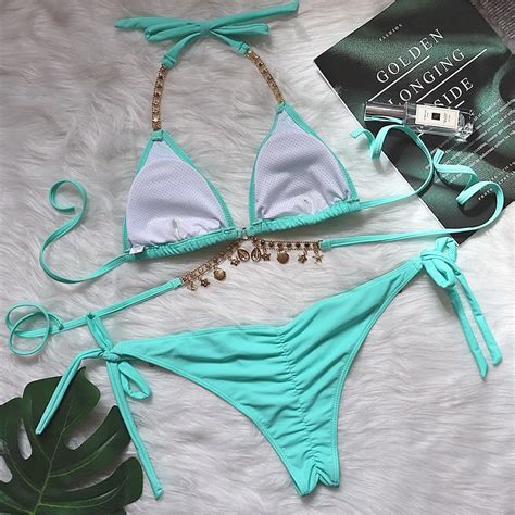 MAILLOT DE BAIN Maillot de bain avec chaîne et diamants Sexy soutien gorge Push Up Bikini