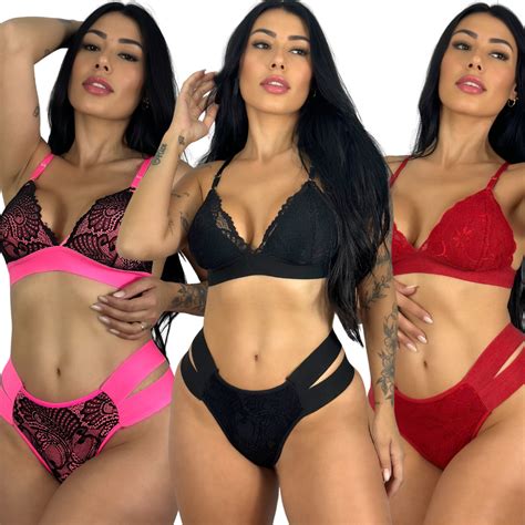 Kit Conjunto Lingerie Renda Calcinha E Sutiã Top Cós Alto Elástico Reforçado Duplo Sutiã Sem