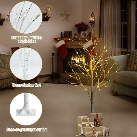 Giantex Arbre De No L Bouleau Blanc Chaud Artificiel Cm Avec