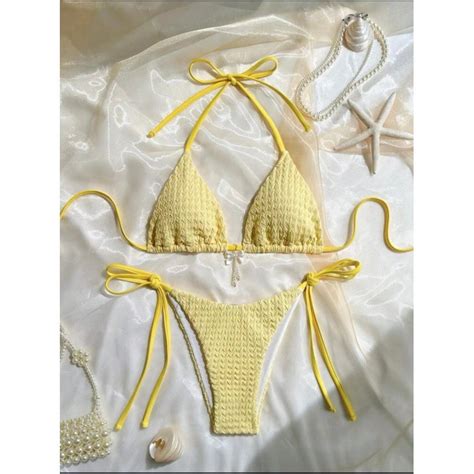 สงไวจากไทย bikini sexy ชดบกนสเหลอง ทพช เวาหลง ผกคอ โบวตกแตง 0994 Shopee Thailand