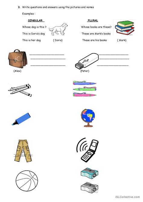 WHOSE OBJECTS ARE THESE? general gra…: Français FLE fiches pedagogiques
