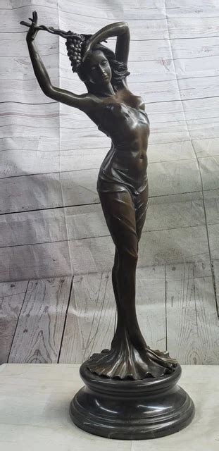 TOPLESS NUDE FEMALE Bronzed Art Figurine Miniature Deco Lady Risque Busty Statue EUR