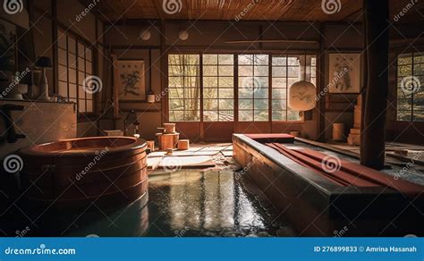 Japanese Traditional Style Shower Room Named Onsen Hot Spring Generative Ai Stock Image
