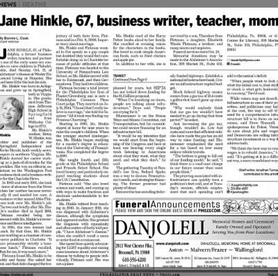 Obituary For JANE HINKLE Aged 67 Newspapers