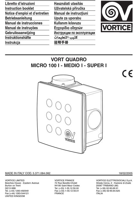 VORTICE VORT QUADRO MICRO 100 I INSTRUCTION BOOKLET Pdf Download ...