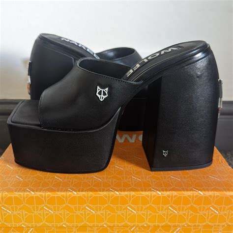 Naked Wolfe Women S Black And Silver Sandals Depop