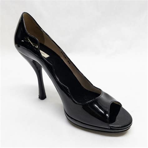 Prada Black Patent Leather Peeptoe Pumps