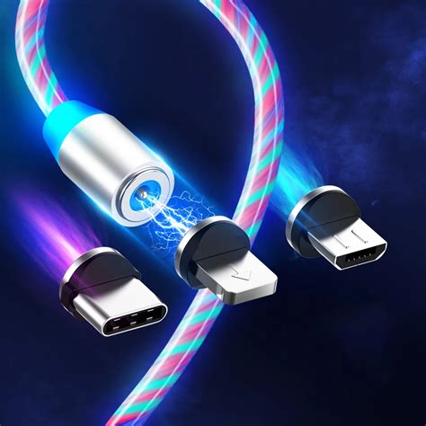 Led Glow Flowing Magnetic Charger Usb Cable Type C Micro Usb C Pin