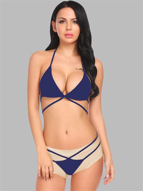 Buy KRENOZ Halter Neck Non Padded Bra Panty Lingerie Set BK 8 NAVY P1 Lingerie Set For Women