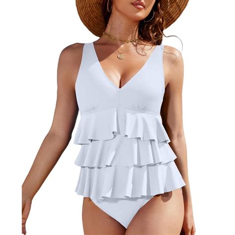 Bltiby Women S High Waisted Bikini Set V Neck Swimsuits Solid Color