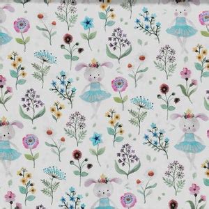 BW Fabric 50 Cm Hilco 100 Cotton Poplin Pastel White Pink Flowers