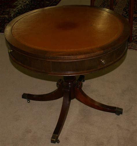 Nice Round Hand Tooled Leather Top Duncan Phyfe Living Room Table For