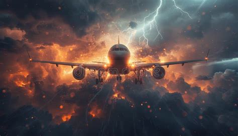 A Plane Is Flying Through A Storm With Lightning Bolts By Ai Generated