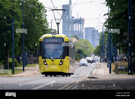 Manchester Metrolink Tram Travelling To Eccles England Stock Photo Alamy