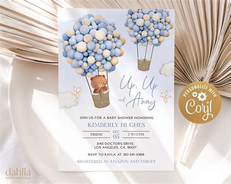 EDITABLE Boho Hot Air Balloon Baby Shower Invitation Template Etsy