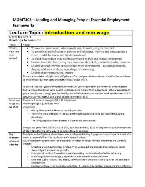 MGMT303 Week 1 6 3030 Notes Weeks 1 6 MGMT303 Leading And