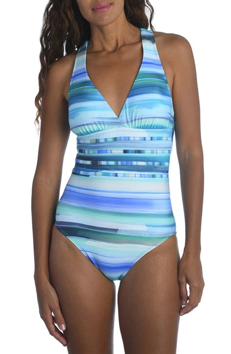 Buy La Blanca Ocean Tides Cross Back One Piece Swimsuit Blue Green At