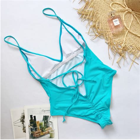 Style Solid One Piece Swimsuit Women S Sexy Bikini Multi Color Swimsuit Blue On Luulla