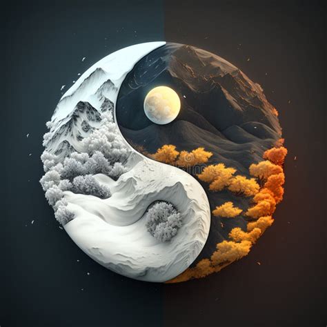 Illustration Of Yin Yang Symbol With Seasons Generated Content Stock