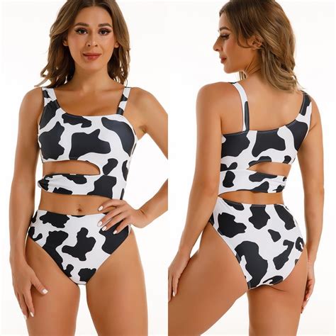 Designer Bikini Milk Cow Print One Piece Cutout Swimsuit Girl Beachwear Wholesale Bathing Suit
