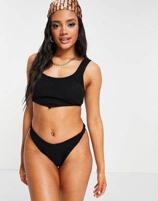ASOS DESIGN Mix And Match Crinkle Twist Side High Leg Bikini Bottom In Black ASOS
