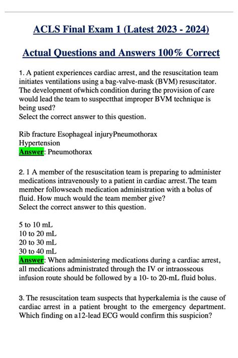 Acls Test Answers 2024 Acls Final Exam Complete Version 150