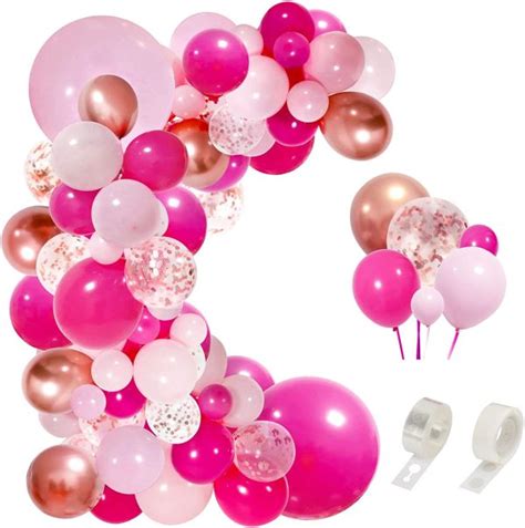 Rubfac 160pcs Pink Balloon Arch Garland Kit Hot Pink Rose Gold Chrome