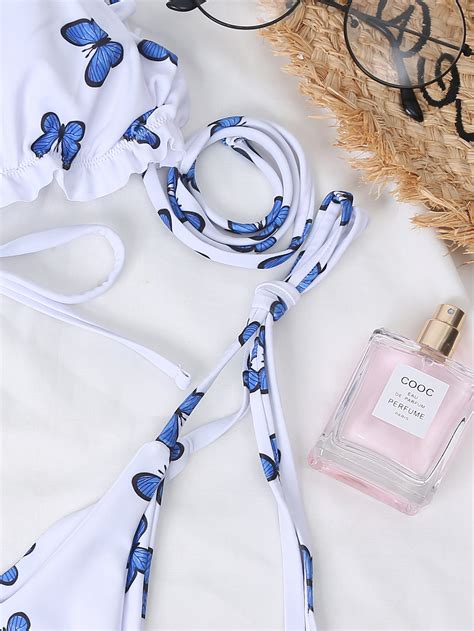 Butterfly Print High Waist Bikini Swimsuit With Straps BikiniOmni