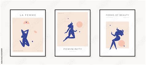 Mid Century Modern Poster Collection Abstract Female Body Woman Silhouette Nude Feminine