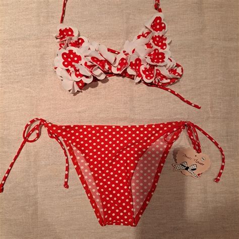 Power Flower Swim Power Flower Girls Red White Poka Dotted String Bikini Poshmark