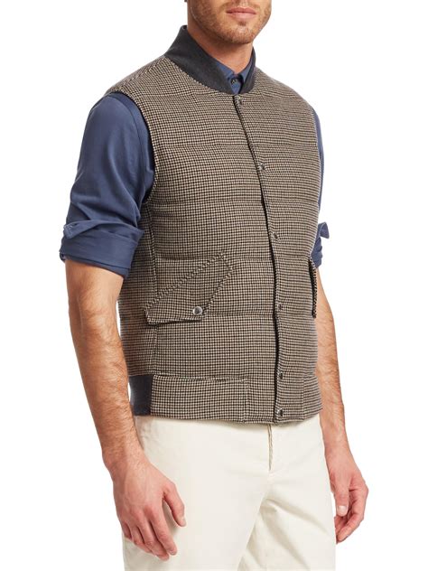 Brunello Cucinelli Houndstooth Wool Cashmere Puffer Vest In Grey