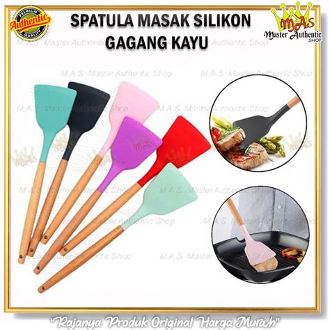 Jual Spatula Masak Silikon Gagang Kayu Sutil Sodet Tahan Panas Anti