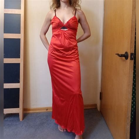 Vintage Intimates Sleepwear Wicked S Y K Vintage Lingerie Cherry Red Long Lace Medium