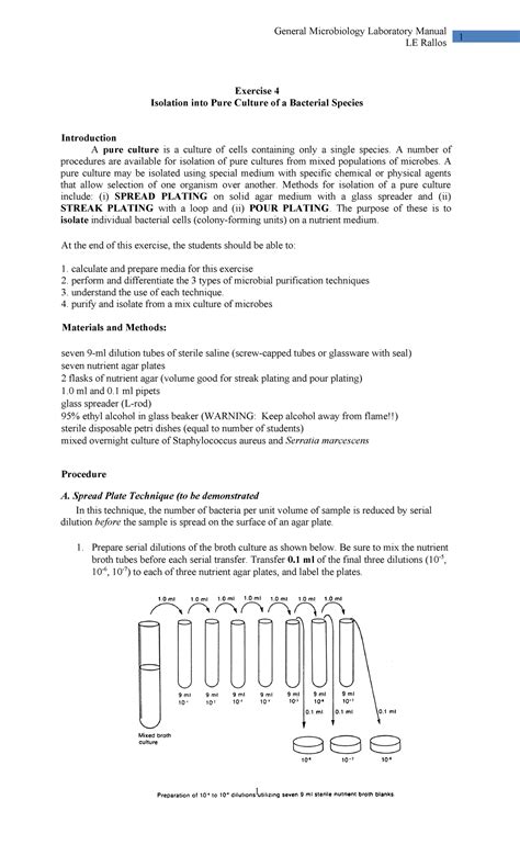 Exercise 4 Isolation into Pure Culture - 1 LE Rallos Exercise 4