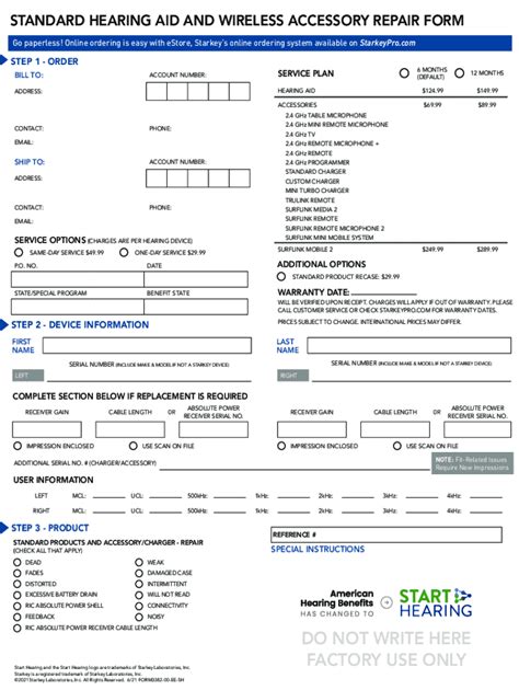 Fillable Online Standard Hearing Aid And Wireless Accessory Repair Form