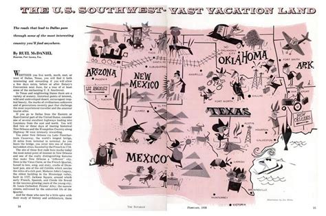 American South West Map Retro Illustration