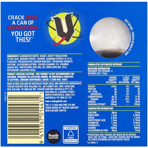 V Energy Drink Blue 4x275ml Woolworths