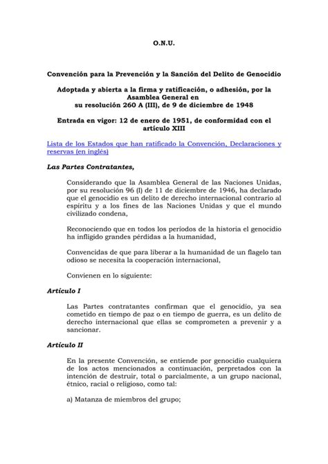 Convenci N Para La Prevenci N Y Sanci N Del Delito De Genocidio Pdf