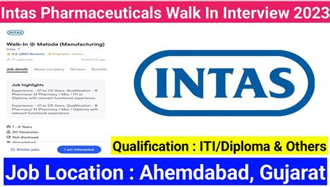 Intas Pharmaceuticals Walk In Interview 2023 इटस फरमसयटकलस