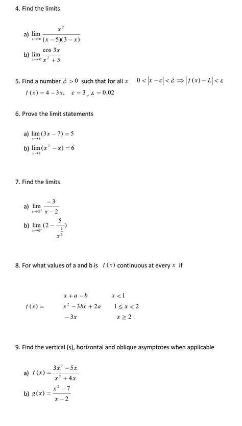 Solved 4 Find The Limits A Limx→∞x−53−xx2 B